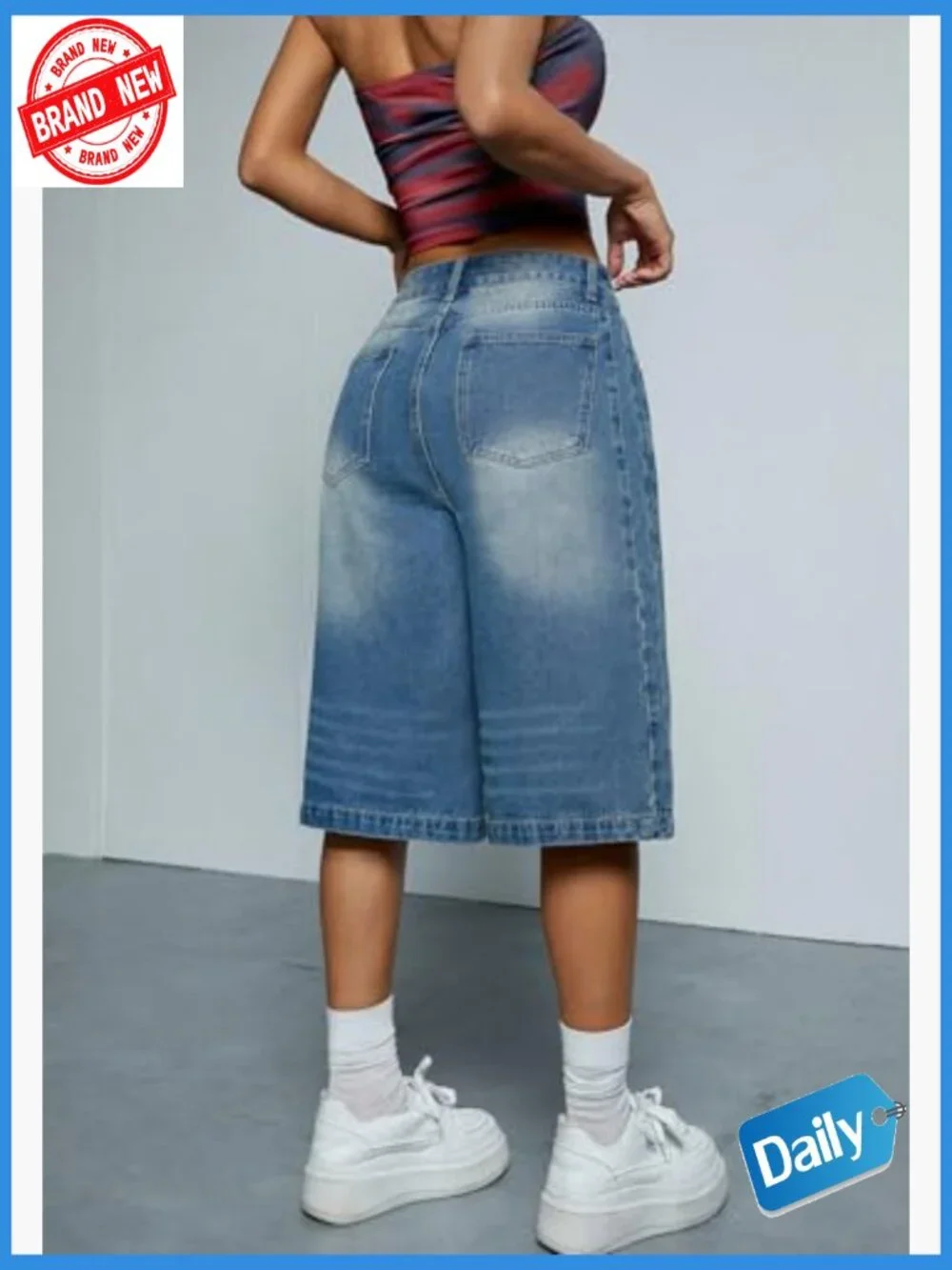 High Waisted Wide Leg Cropped Bermuda Jean Shorts Baggy Denim Jorts Y2k Capris